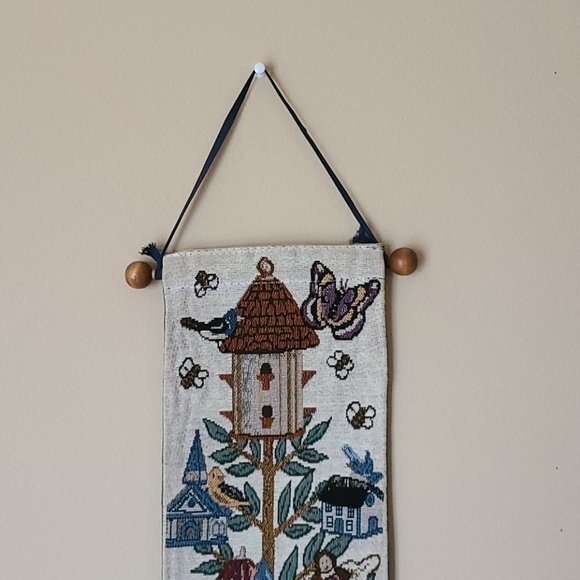 VINTAGE Tapestry Birdhouses Tree Wall Hanging - Picture 4 of 8
